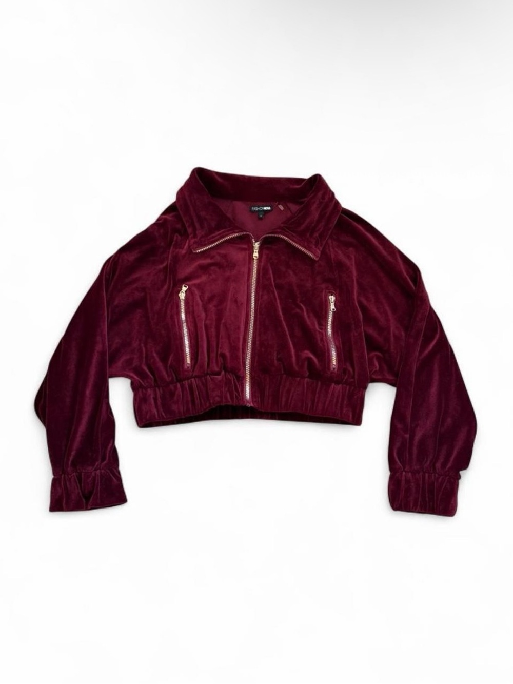 Cropped Velvet Bomber Jacket - Burgundy